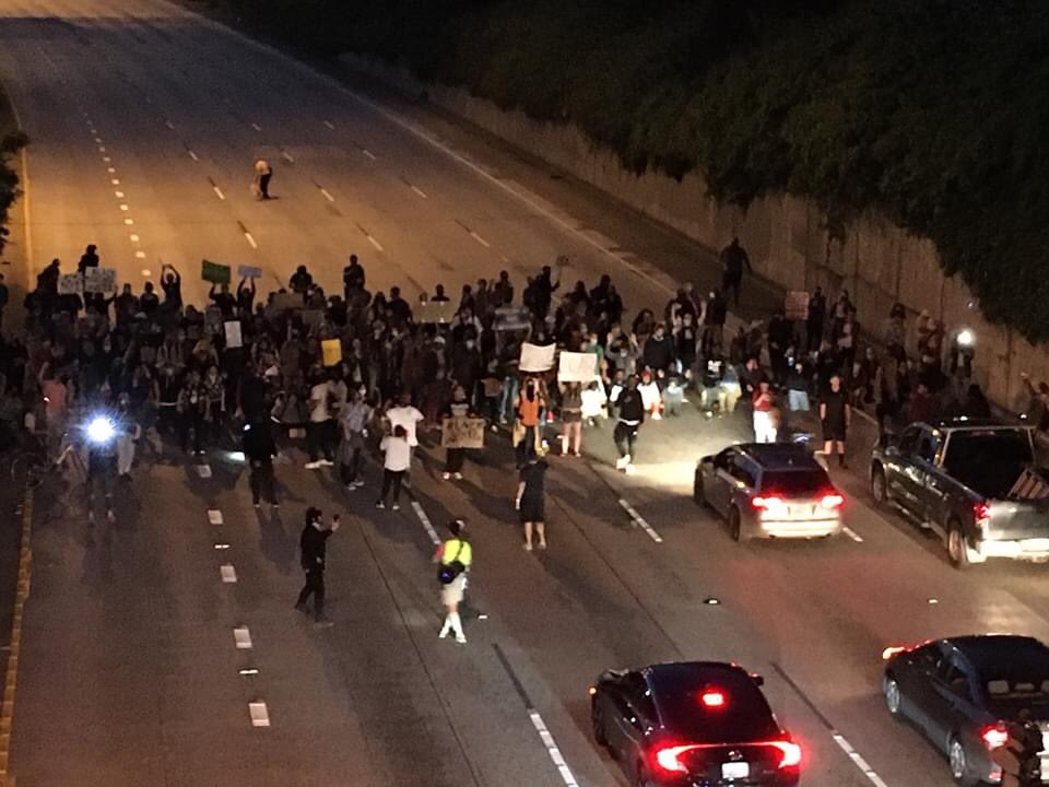 A group of protesters were blocking the freeway in Seattle this evening, forcing I-5 closed between I-90 and SR 520 to be closed.