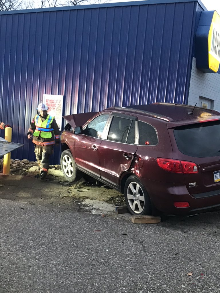 In Bellevue   Accident involving 2 vehicles on Ohio River Blvd (PA-65) near the Arby's. One car into NAPA Auto Parts bldg. One further down the road, stopped in the turning lane. 