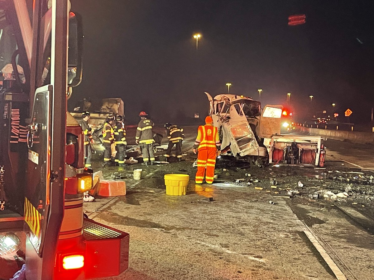 Tukwila FD, Renton RFA, Puget Sound Fire, KCFD 2, and Port of Seattle FD on location of a semi truck accident on southbound I-5 at 518. All lanes closed except for the HOV lane