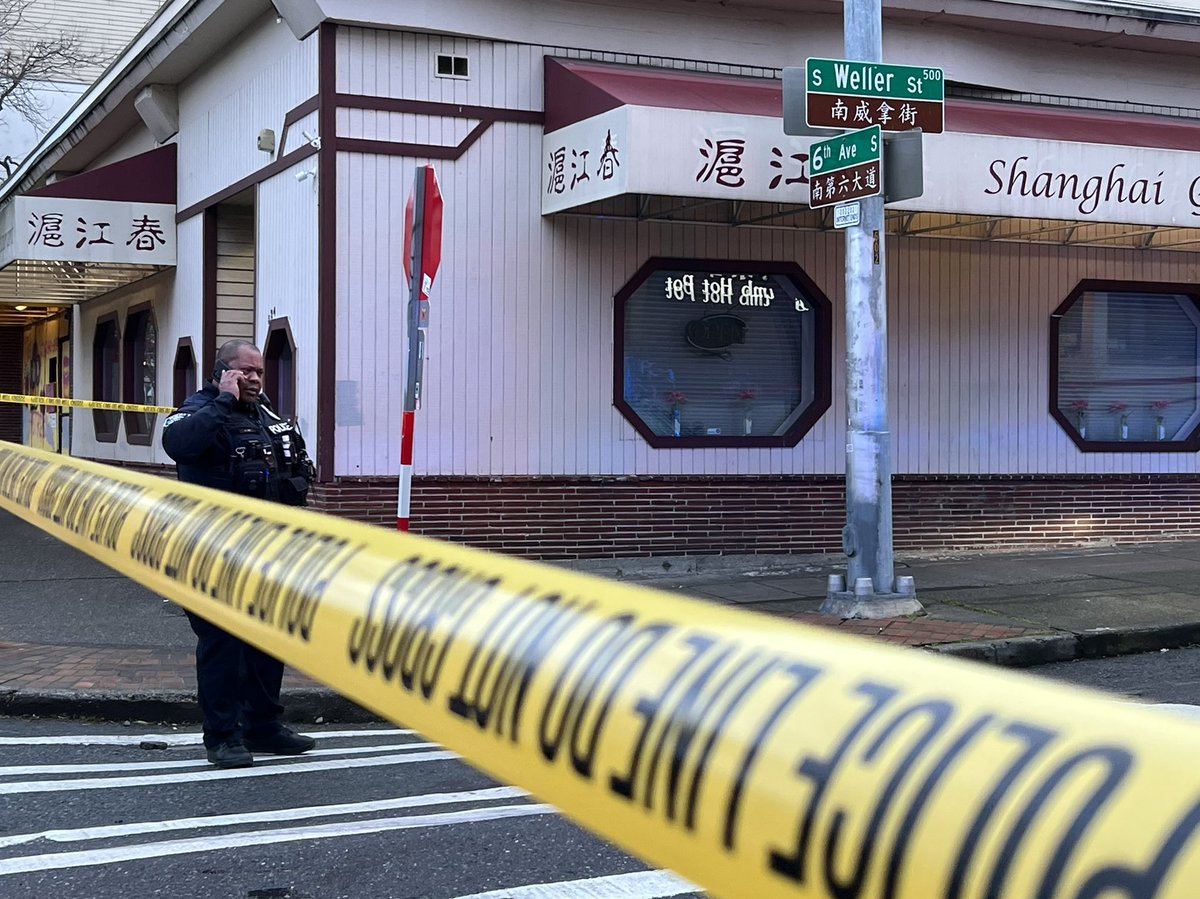 Seattle PD investigating a shooting at 6th and S Weller St this morning. EMT's administering CPR to one male victim that was being transported.