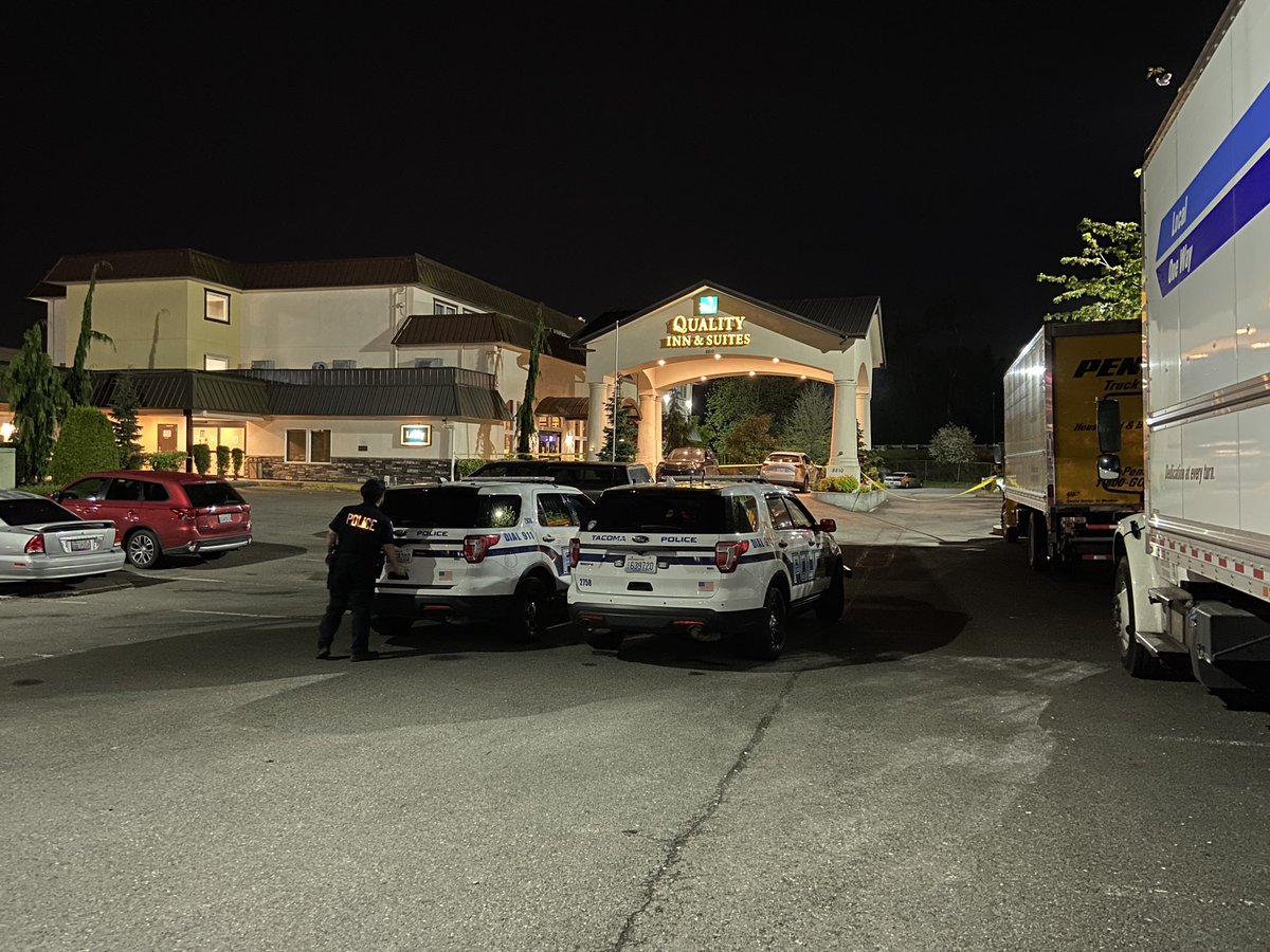 Two workers at this Quality Inn in Tacoma were accosted and held at knife point. One worker used a gun and shot the assailant. Both workers are ok and Tacoma police are investigating the incident. The shooting happened just outside the lobby