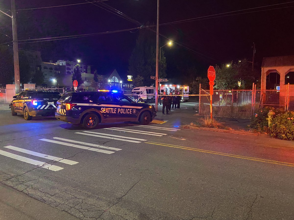 A man was shot outside his RV in Lake City near Dick's Burgers. He was transported by SFD to the hospital with a gun shot wound. Seattle Police are looking for the shooter