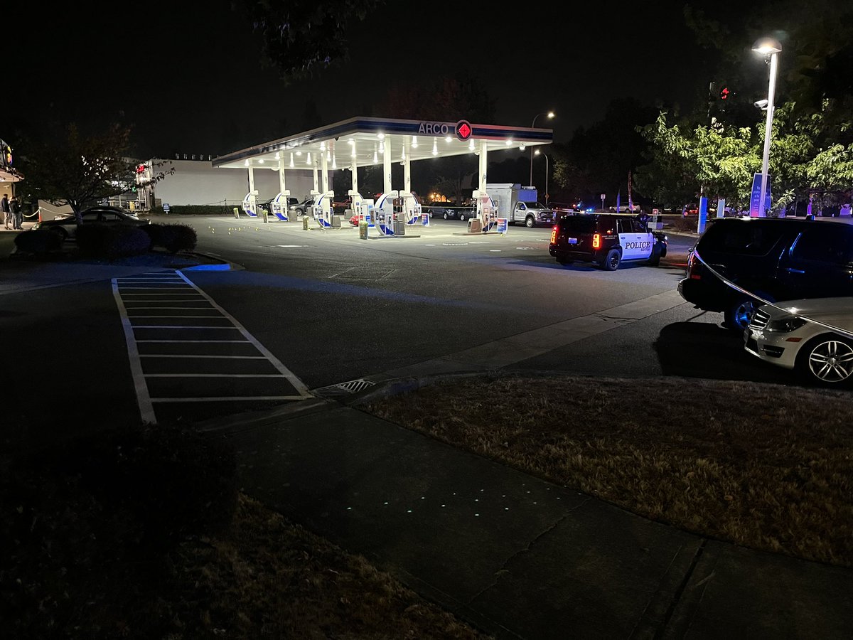 Two men were shot outside the Arco / AM/PM tonight in Renton, at the intersection of Airport Way and Rainier Ave. A large crime scene with lots of bullet casings on the ground