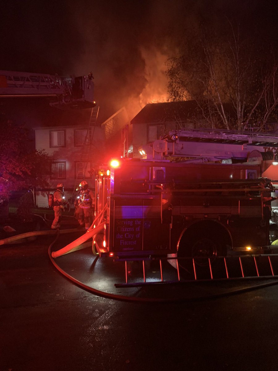 Tacoma fire crews are currently working to extinguish a fire at an apartment complex in the 3200 block of S. Mason Street. Upon arrival, smoke and fire were visible on the 2nd and 3rd floor decks of one building. Fire has extended to the attic.