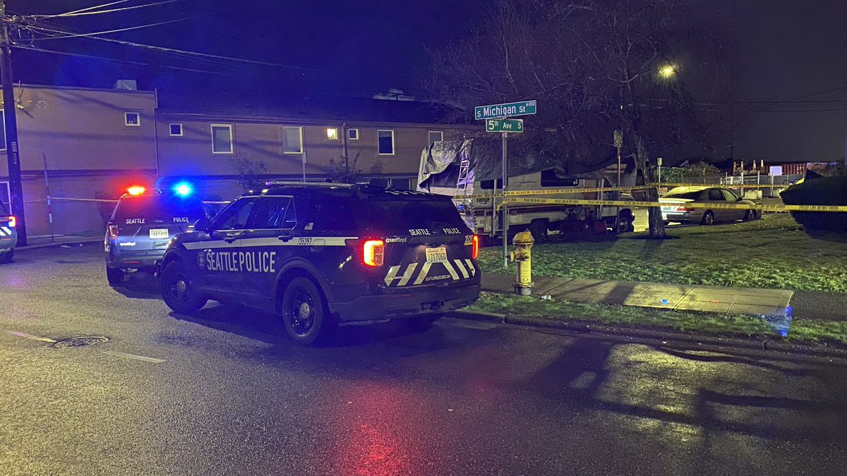 Seattle police investigating a shooting at 5th Ave S. and S. Michigan Street in Georgetown. 2 men pronounced dead inside a car. Police canvassing area for witness info/video. K9 deployed to track. Encampment nearby. 