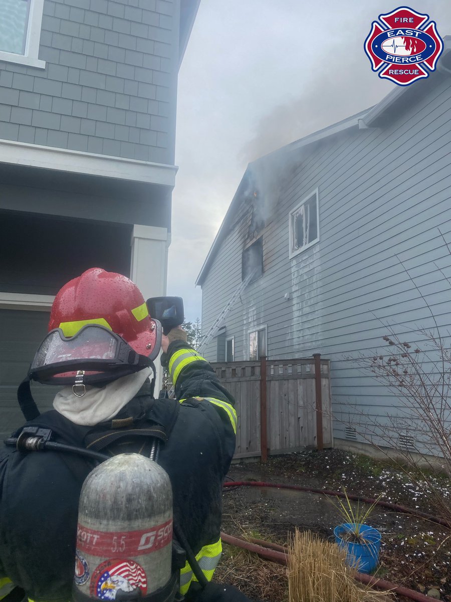 Just before 8:30am today, EPFR firefighters responded to a house fire at the 13100 block of 177th Ave Ct E near Tehaleh outside Bonney Lake. A neighbor reported flames from a 2nd story window to 911. Arriving crews quickly stopped the fire