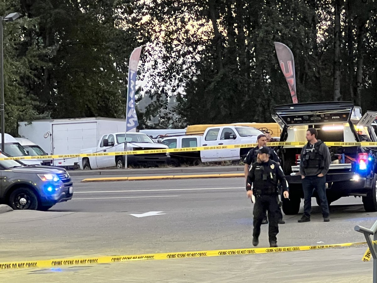 Auburn police say 2 men were shot at a chevron gas station on Auburn Way North and then Taken to the hospital. They know of at least 1 male suspect. No info yet on what led up to this. Around 20 evidence markers can be seen on the ground