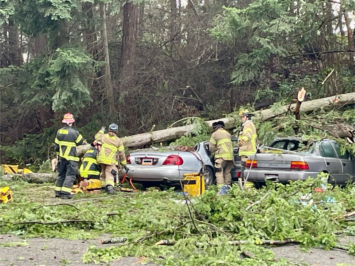 Firefighters are on scene of a rescue in the 4700 blk of S. 48th St. A large tree fell on a vehicle trapping one occupant inside. Tech rescue crews stabilized the tree and vehicle, and then safely removed the patient. The pt. was transported for evaluation with minor injuries