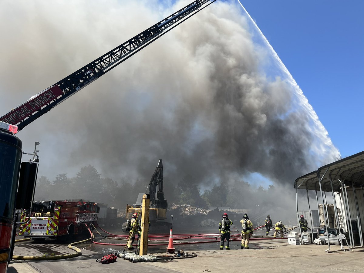 Crews battling large debris pile at recycling plant at the 5300 block of Canyon Rd. Avoid the area as smoke and apparatus partially blocking Canyon. No injuries and cause unknown