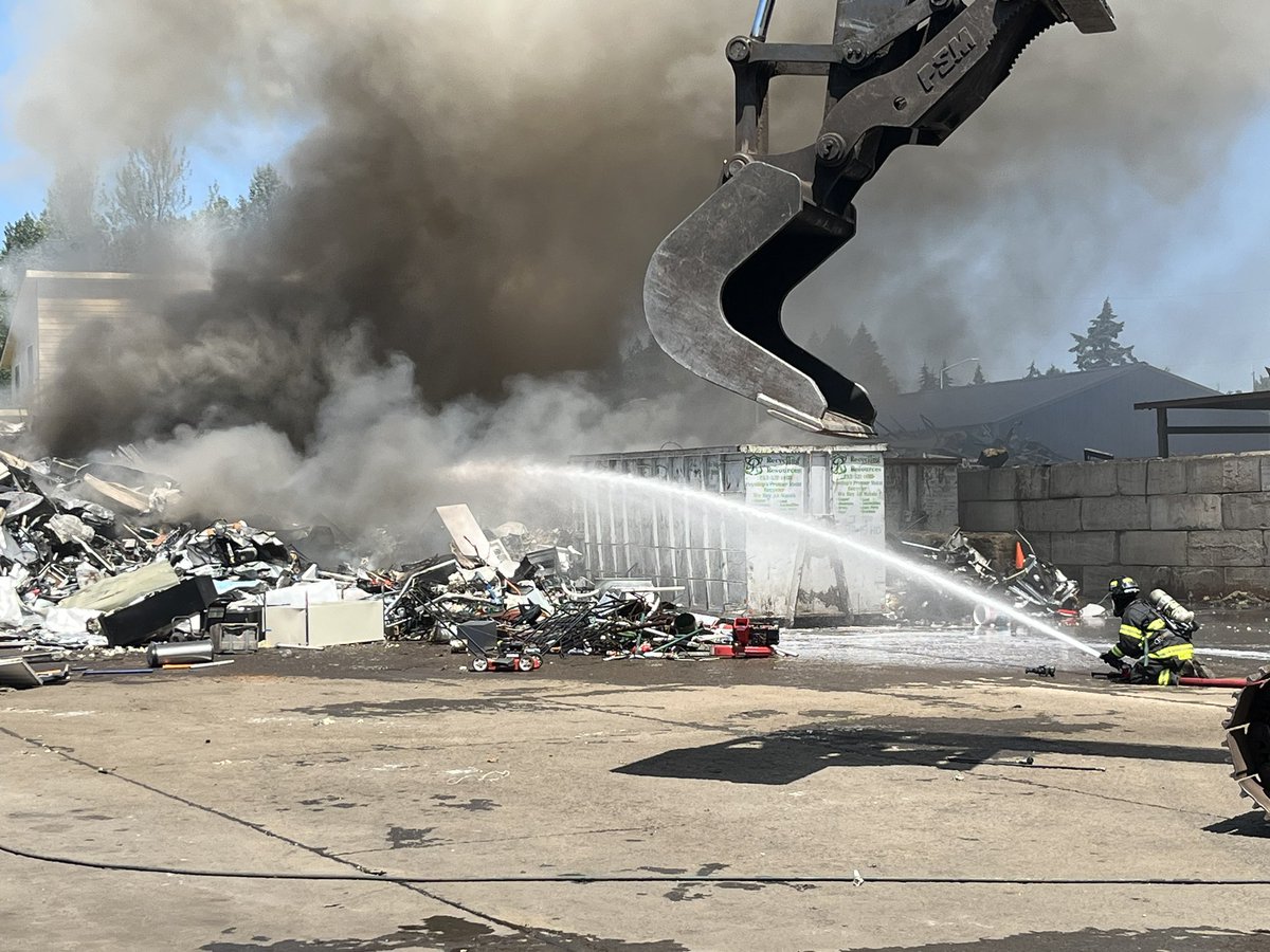 Crews battling large debris pile at recycling plant at the 5300 block of Canyon Rd. Avoid the area as smoke and apparatus partially blocking Canyon. No injuries and cause unknown