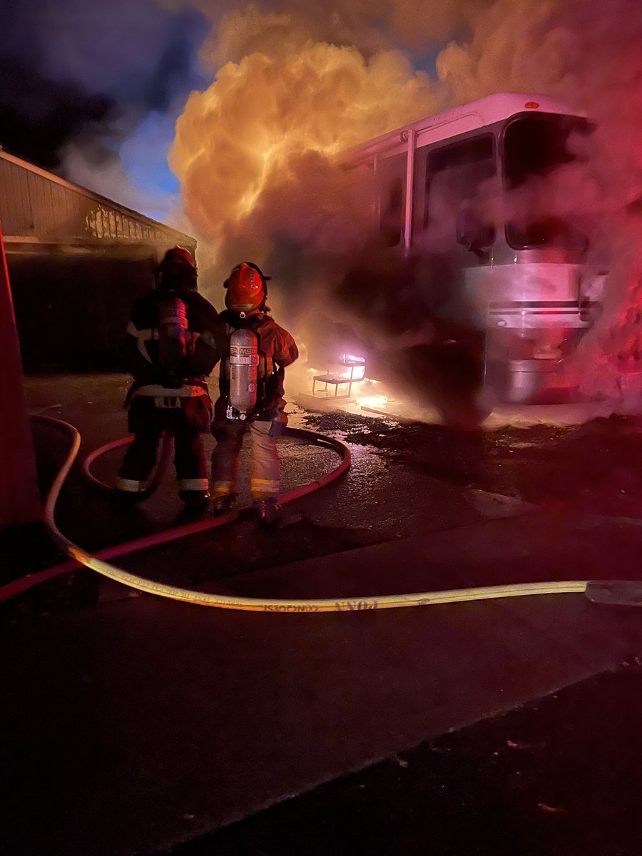 800 blk S Hawthorne St,  TFD crews arrived on scene to find an RV heavily involved in fire and in close proximity to 2 residential garages. Crews have the fire under control. No injuries at this time. Fire is under investigation