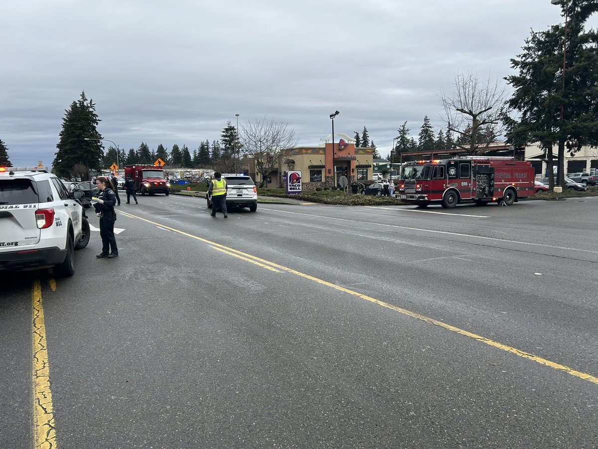 Crews clearing scene of motor vehicle collision at the 15600 block of Pacific Ave. in Spanaway involving several vehicles, including Pierce County Sheriff’s Deputies. Pacific Ave. is shut down while