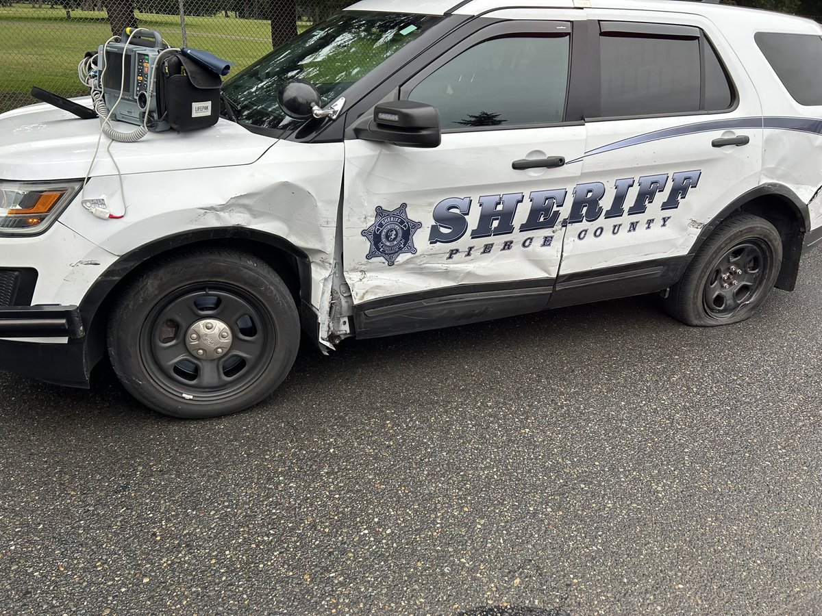 Crews clearing scene of motor vehicle collision at the 15600 block of Pacific Ave. in Spanaway involving several vehicles, including Pierce County Sheriff’s Deputies. Pacific Ave. is shut down while  