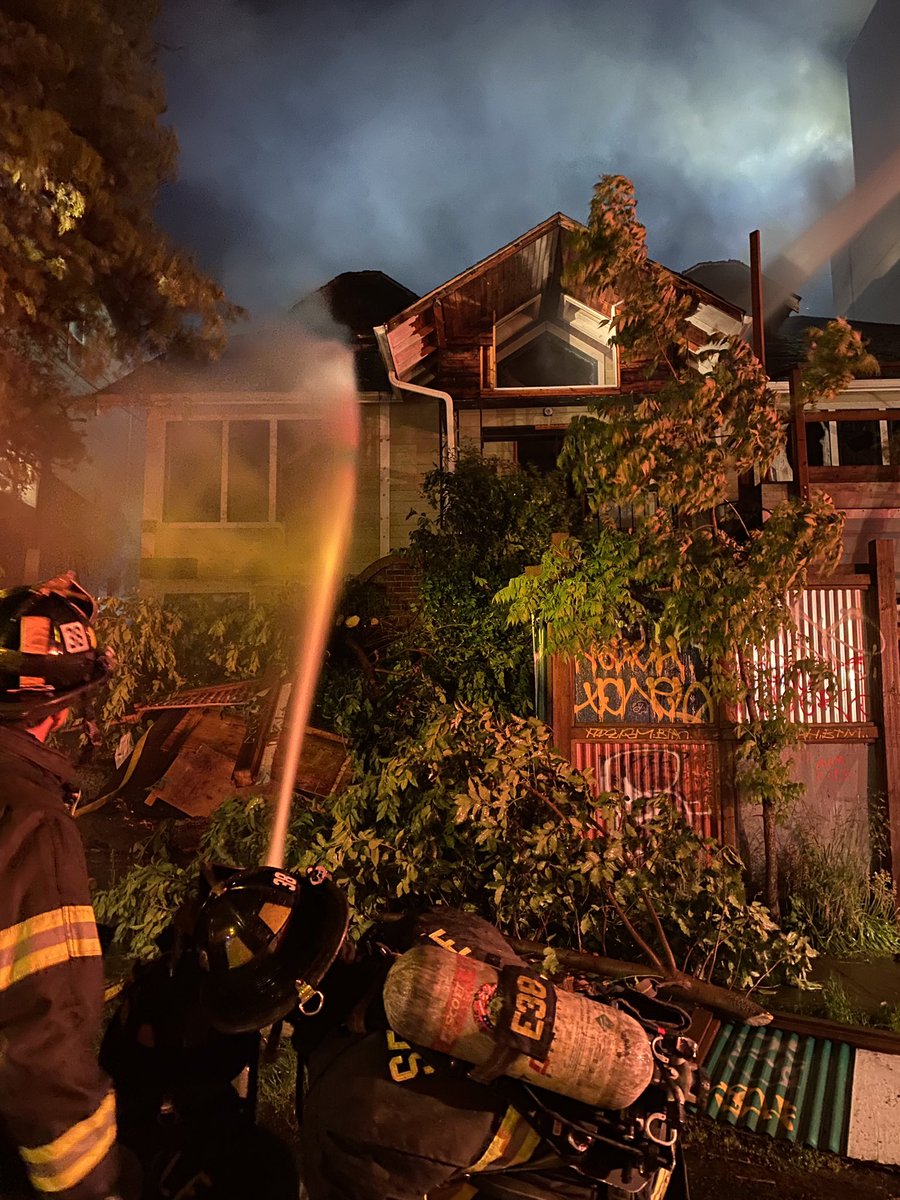 4300 block of 8th Ave. NE: Primary search of the adjacent buildings is all clear. No injuries reported. Crews are in a defensive position putting water on the fire at a safe distance away from the building