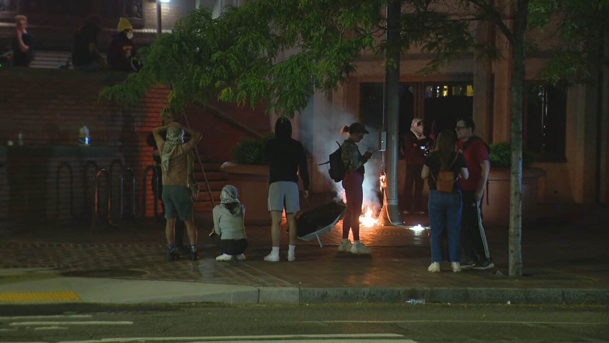 A second American flag was taken down and burned on the east side of the federal building. (Intersection of 1st Ave and Madison)