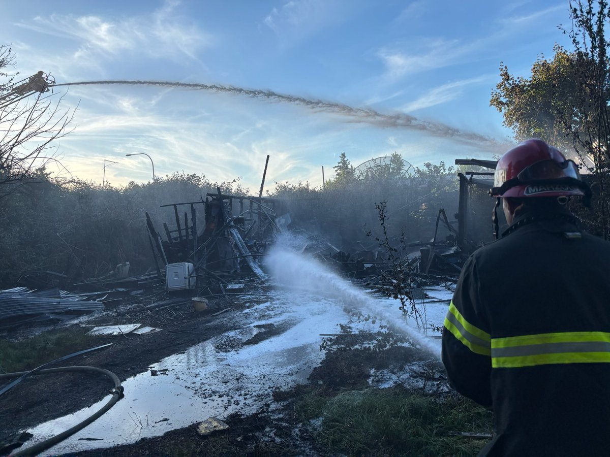 Firefighters responded to a structure fire in the 14100 block of Meridian Ave E in the South Hill area yesterday evening. A large column of smoke was visible as crews responded, leading to additional resources being dispatched. Upon arrival, firefighters found a detached