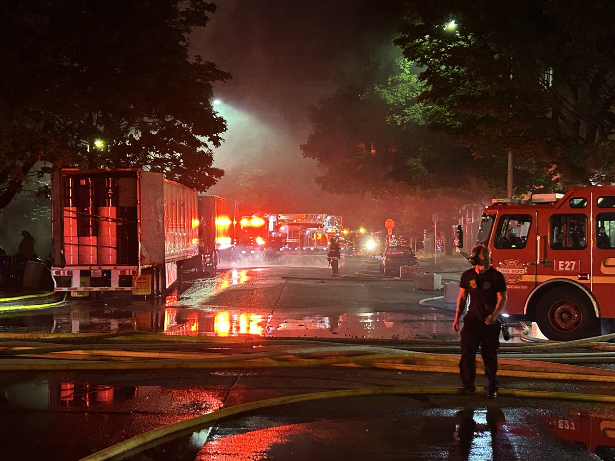 3-alarm fire in south Seattle.  4500 block of 7th Ave. S: firefighters continue to put water on the fire. No injuries reported
