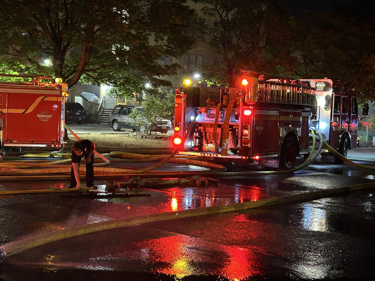 3-alarm fire in south Seattle.  4500 block of 7th Ave. S: firefighters continue to put water on the fire. No injuries reported