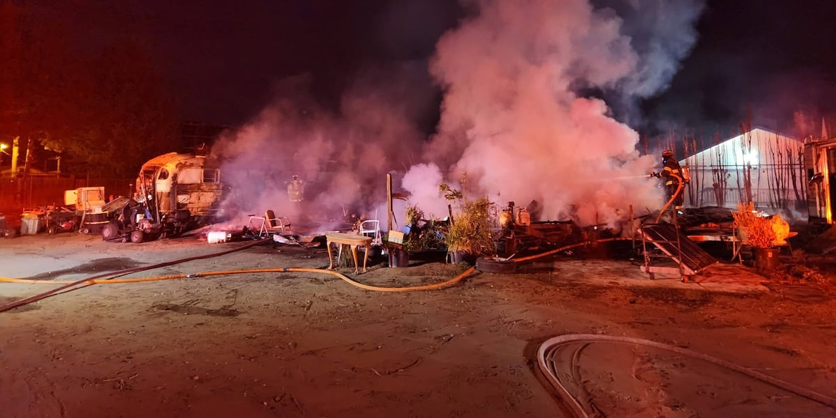 Multiple RVs destroyed in overnight fire at Lyle storage facility